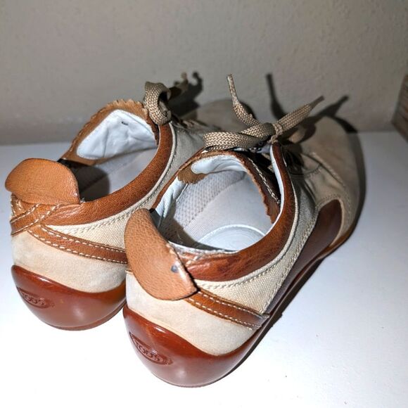 TOD'S Beige Suede Brown Leather Womens Athletic Lace Up Comfort - Picture 5 of 8